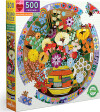 Eeboo - Rundt Puslespil 500 Brikker - Purple Bird And Flowers