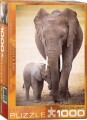 Puslespil Med 1000 Brikker - Elefant Og Unge