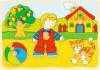 Goki Knoppuslespil - Barn Kat Og Hus - Træ - 5 Brikker