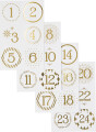 Juleklistermærker - 24 Kalendertal - Guld Og Hvid - 4 Ark