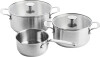 Kitchenaid - Stainless Steel Sheet Frypan 3Pcs Set Casserole With Lid Open