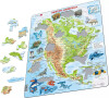 Maxi Puslespil Nordamerika Topografisk Kort Med Dyr - 66 Brikker 36 5X28