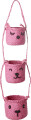 Rice - Raffia 3-Tier Hanging Storage With Animal Faces - Pink