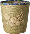 Rice - Raffia Basket With Nature Flower Embroidery - Flower Fabric Edge