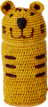 Rice - Raffia Crocheted Pencil Case Purse - Tiger Shape - Yellow - 20Cm X