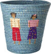 Rice - Raffia Round Basket With People And 3D Details - Blue