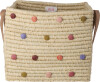 Rice - Raffia Square Basket With Dots And Leather Handles