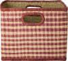 Rice - Raffia Square Basket With Handle Opening - Brown Checks - Large