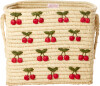 Rice - Raffia Square Basket With Small Cherries Embroidery - Red - 30 Cm X