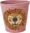 Rice - Round Raffia Basket With Lion Head - Pink