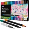 Zieler - 18 Brush Fine Tip Pens - Dobbeltender - Vandbaseret