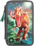 Dino World - Trippel Penalhus Med Led Lys Og Indhold