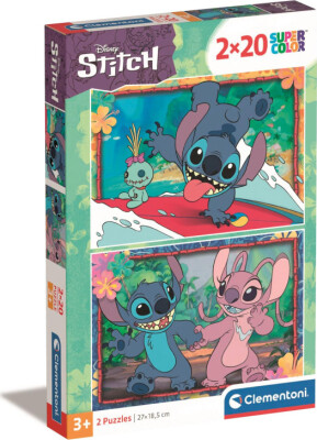 Køb Disney Puslespil - Stitch - Super Color - 2X20 Brikker - Clementoni ...