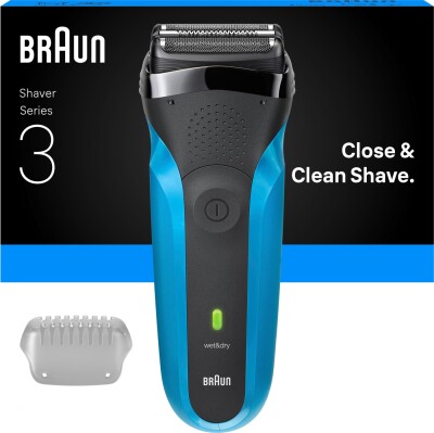 Braun – Series 3 Elektrisk Barbermaskine, Våd- Og Tørbarbering, 310S – Blå
