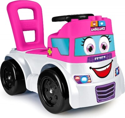 Køb Gåbil Til Børn - Ambulance Med Byggeklodser - Pink - Feber - Gucca.dk