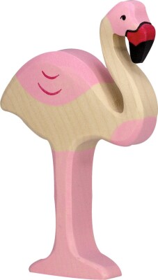 Holztiger Flamingo Aus Holz (ca. 7,3x2x11,3 Cm) – Handbemalt, Speichelecht, Für Kinder Ab 3 Jahren