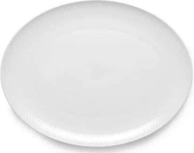 Lyngby Porcelæn - Rhombe Hvidt Ovalt Serveringsfad 42X32 Cm