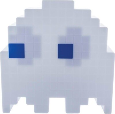 Hvidt pixeleret spøgelse fra Pac-Man med blå øjne