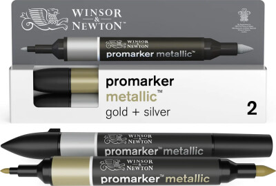 Winsor & Newton ProMarker Metallic, Set of 2, Gold and Silver