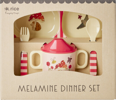 Set De Vaisselle Bébé 4 Pièces En Mélamine - Boîte Cadeau Imprimé Jungle Douce (Assiette, Bol, Couverts) Pour Bébés Et Tout-petits