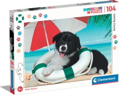 Køb Clementoni Puslespil - Hund På Strand - Super Color - 104 Brikker ...