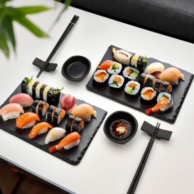 Sushi Tallerken Sæt Til 2 - Sort - 8 Dele - Mikamax