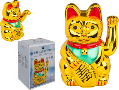 Vinkekat Figur - Guld Farve - Ca 20 Cm