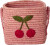 Rice - Raffia Square Basket With Big Cherry Embroidery - Pink - Small