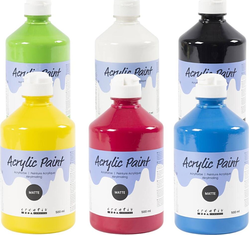 Akrylmaling Sæt - A-color Farveskole - Primære Farver 02 Mat - 6x500ml billede