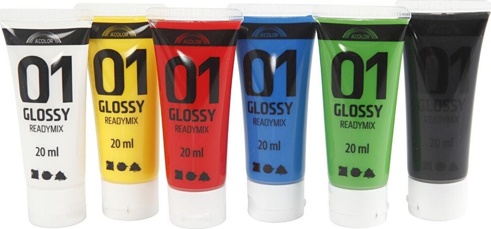 A-color - Akrylmaling Sæt - Glossy Readymix 6x20 Ml