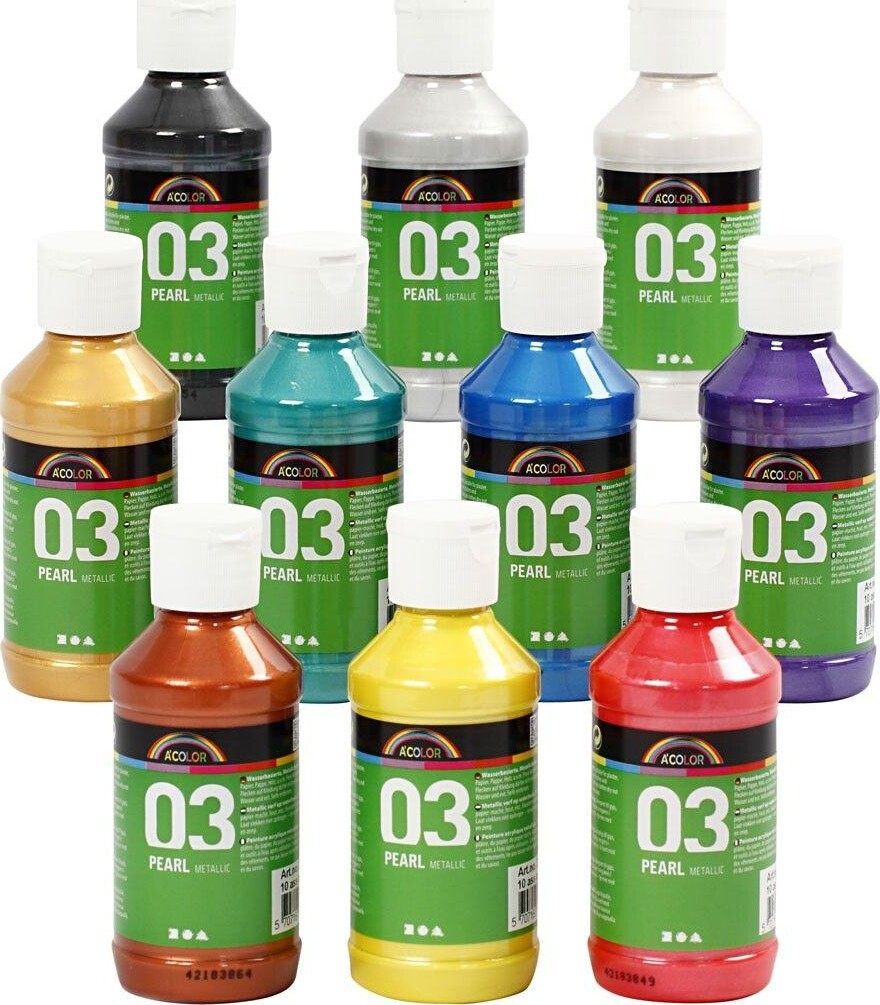 A-Color Akrylmaling Metallic 03 10x120 ml - Forskellige farver