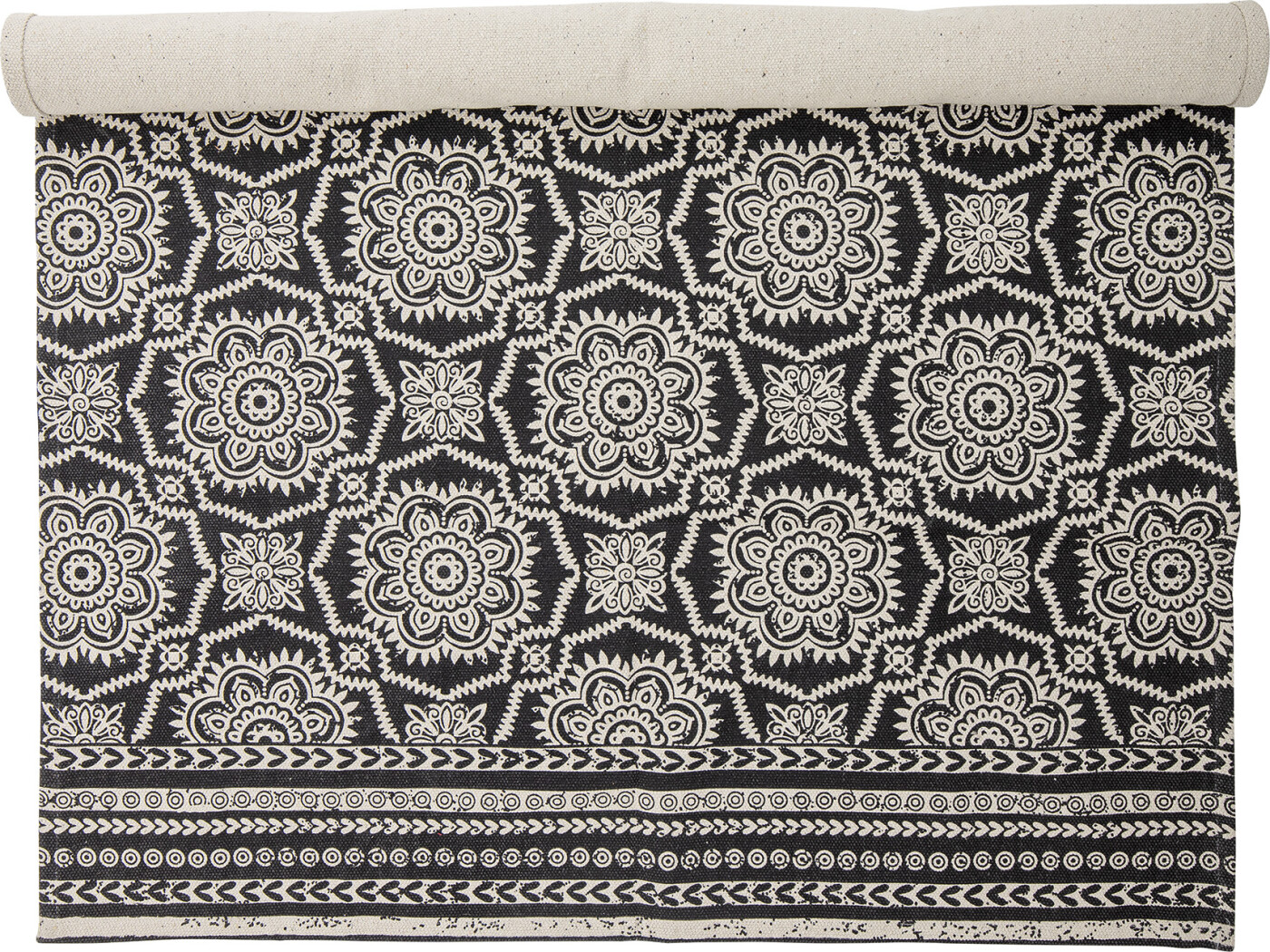 Gulvtæppe Bloomingville Aco 120x180 cm håndvævet bomuld sort med geometrisk mønster