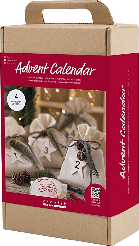 Kreativ Adventskalender - Broderi Diy - 4 Gaver - Creativ Company