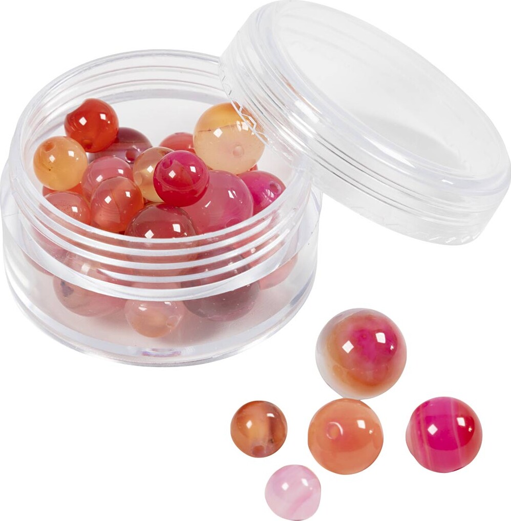 Agat Perler - Beige Og Rosa - Hulstr. 0,6 Mm - 28 Stk billede