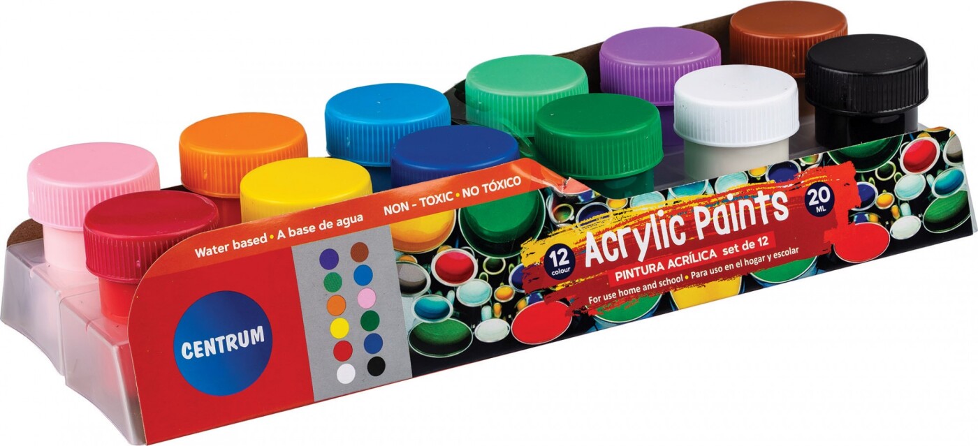 CENTRUM Akrylfarve 12 stk. 20ml. dåser. Ass. frv