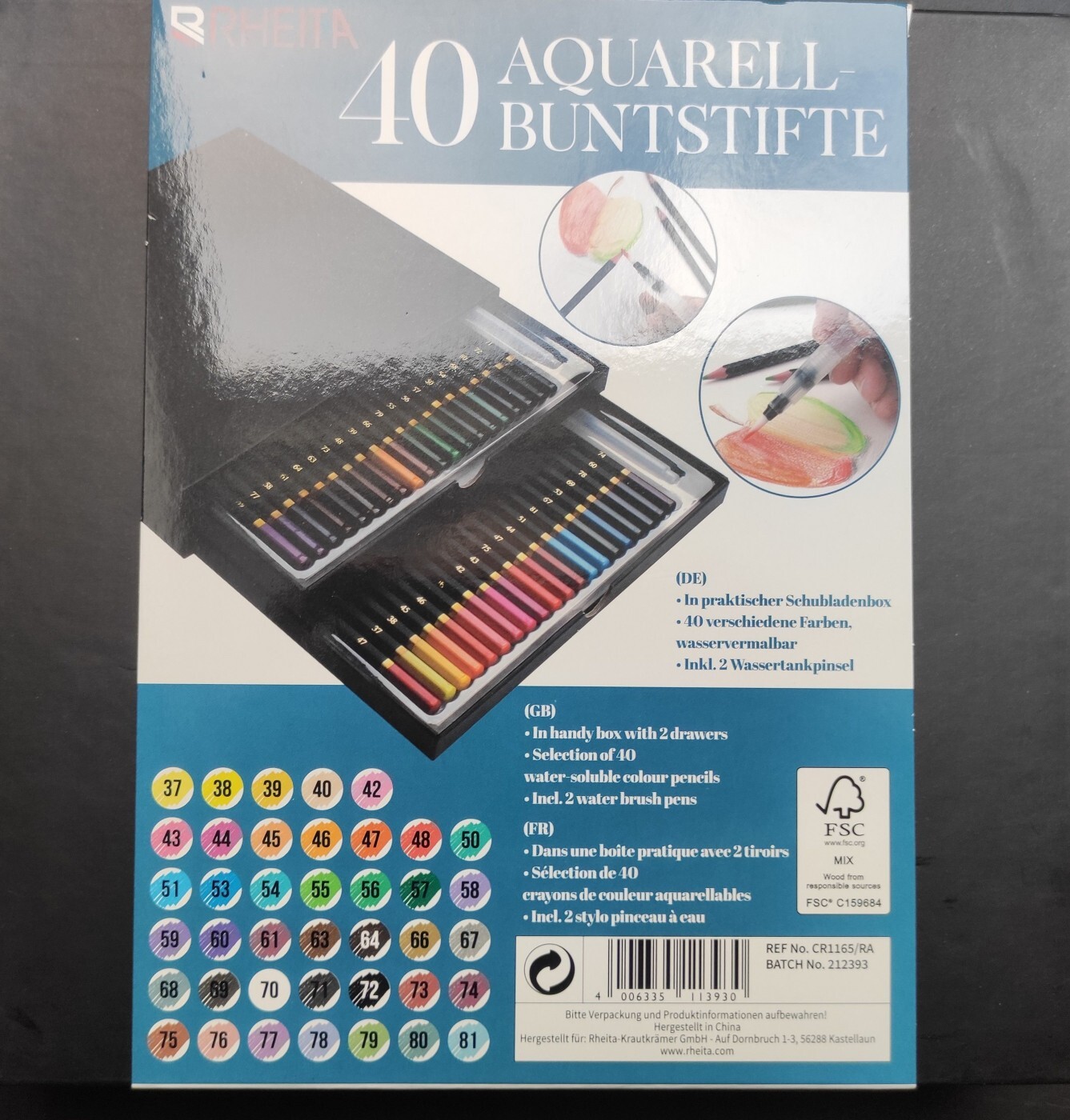 Akvarel Farveblyanter - 40 Stk - Boks Med Skuffer - Rheita