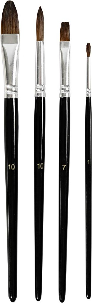 Billede af Akvarelpensler - Nr. 1-7-10 - L 17,5-20,5 Cm - B 3-13 Mm - Korte Skafter - 4 Stk.