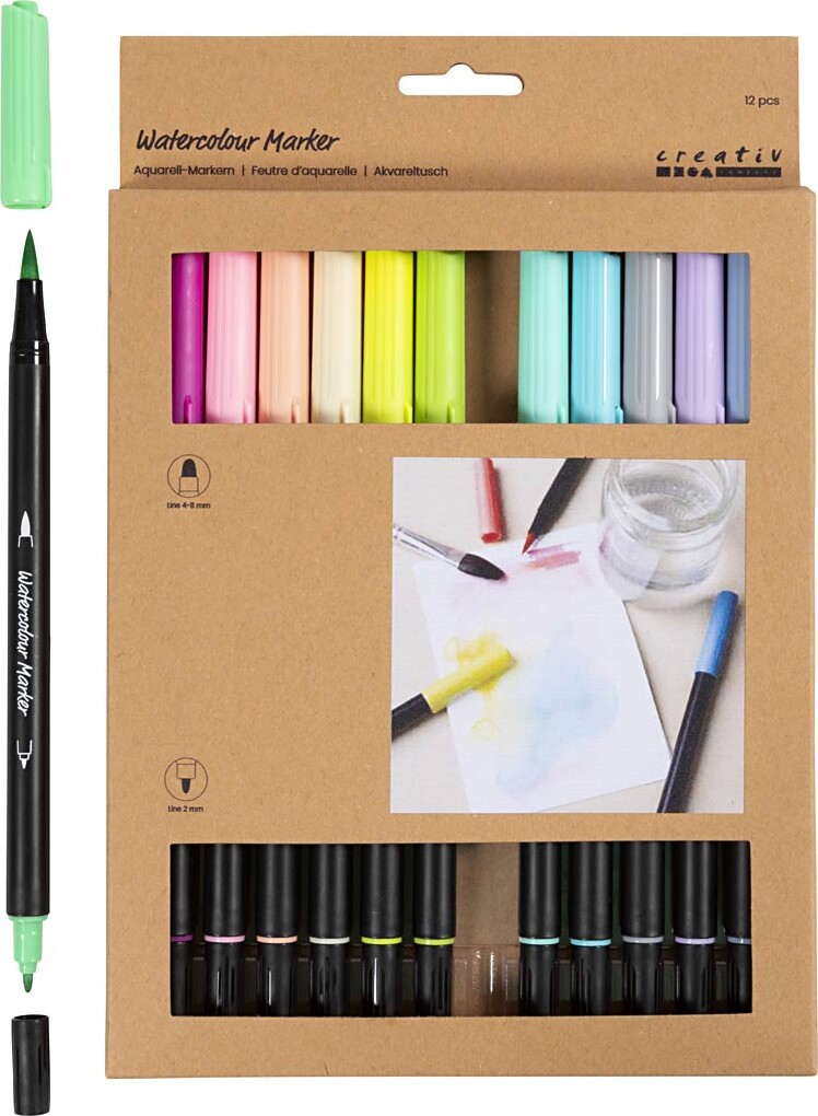 Akvareltusch - Pastel - Tykkelse 2+4-8 - Assorterede Farver billede