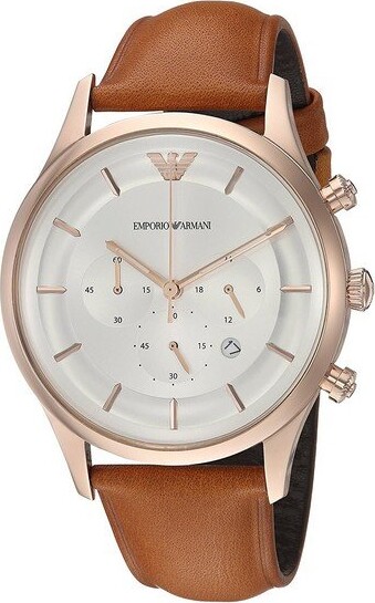 Armani - Herreur - Ar11043 - Rund 43 Mm - Læder - Brun Rosa Guld
