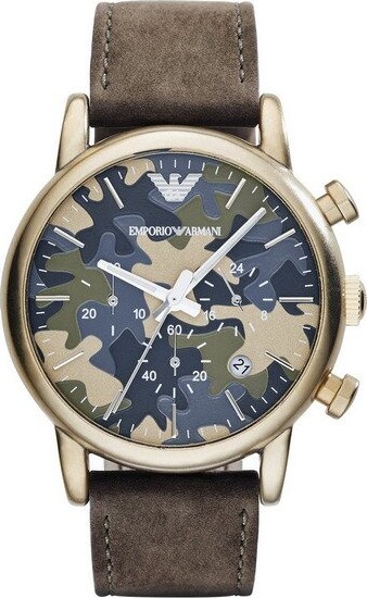 Armani - Herreur - Ar1818 - Rund 41 Mm - Læder - Grøn Brun