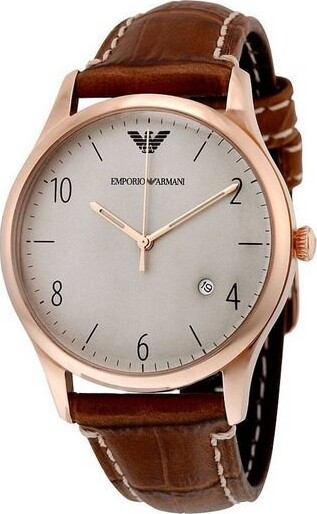 Armani - Herreur - Ar1866 - Rund 40 Mm - Læder - Brun Rosenguld