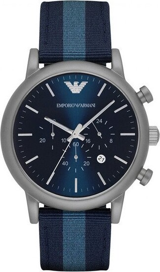 Armani - Herreur - Ar1949 - Rund 46 Mm - Tekstil - Blå