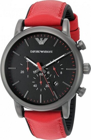 Armani - Herreur - Ar1971 - Rund 46 Mm - Læder - Rød