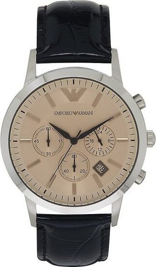 Armani - Herreur - Ar2433 - Rund 43 Mm - Læder - Sort Beige