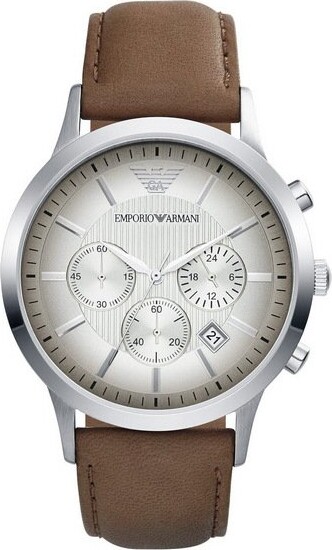 Armani - Herreur - Ar2471 - Rund 42 Mm - Læder - Brun Beige