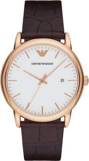 Armani - Herreur - Ar2502 - Rund 43 Mm - Læder - Hvid Guld