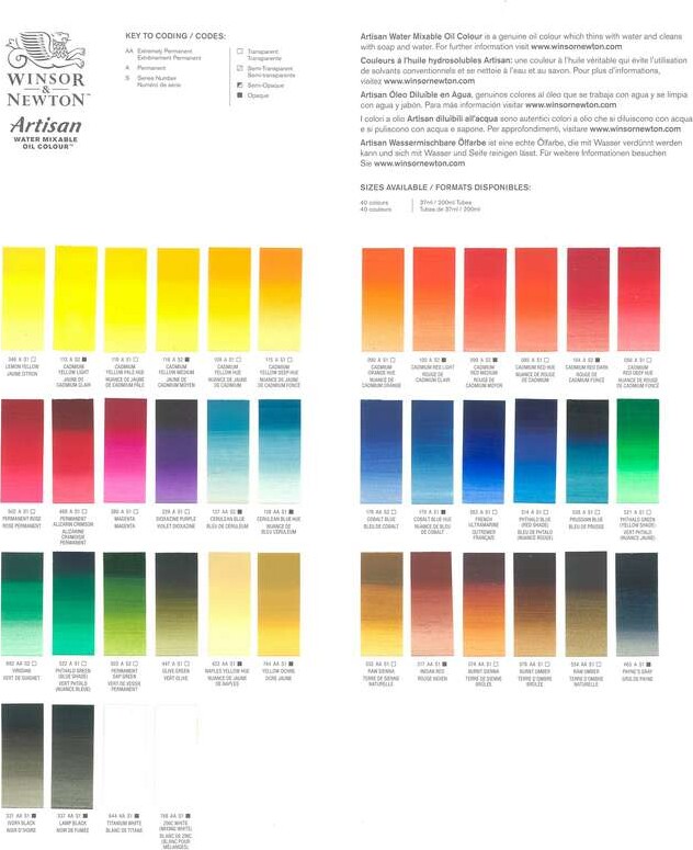 Winsor & Newton - Artisan Water Mixable Oil Colour Farvekort