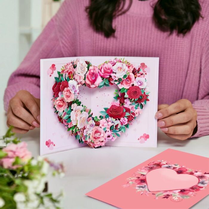 Indspilningsbart Kort Med Kuvert - Hjerte Med Blomster - Mikamax