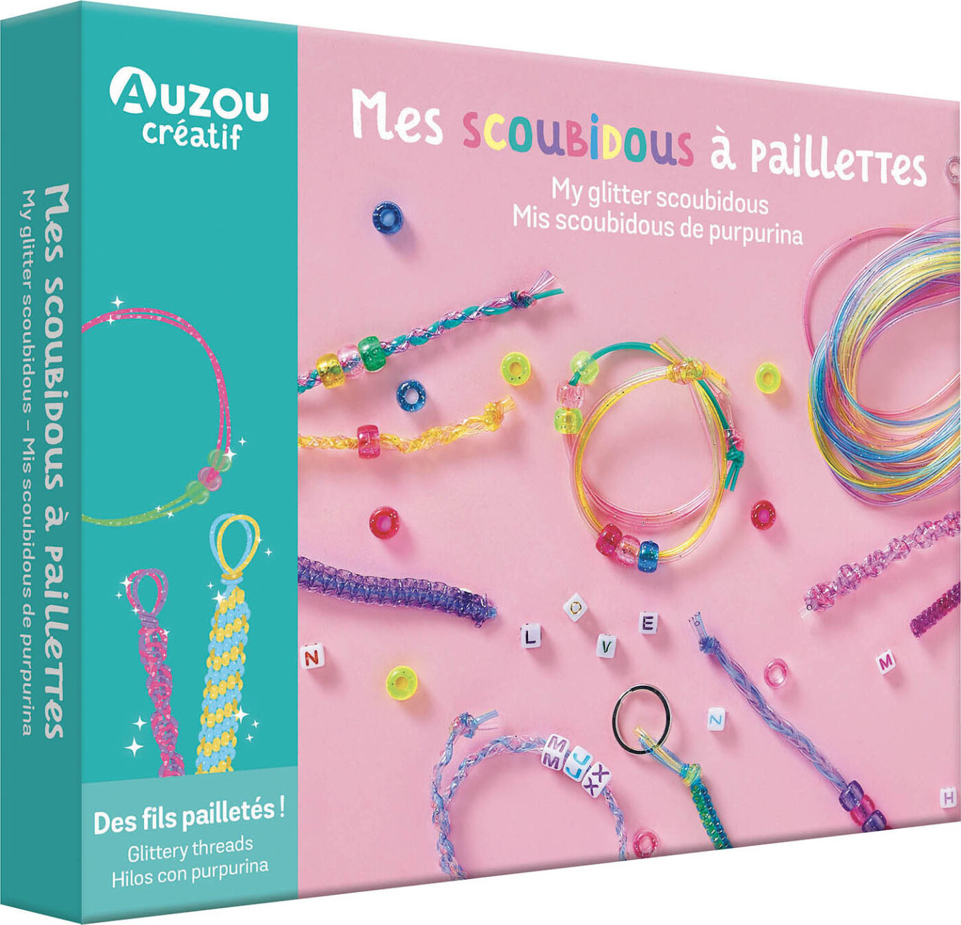 Auzou - Scoubidou Armbånd Og Nøglering Diy Sæt - Glitter