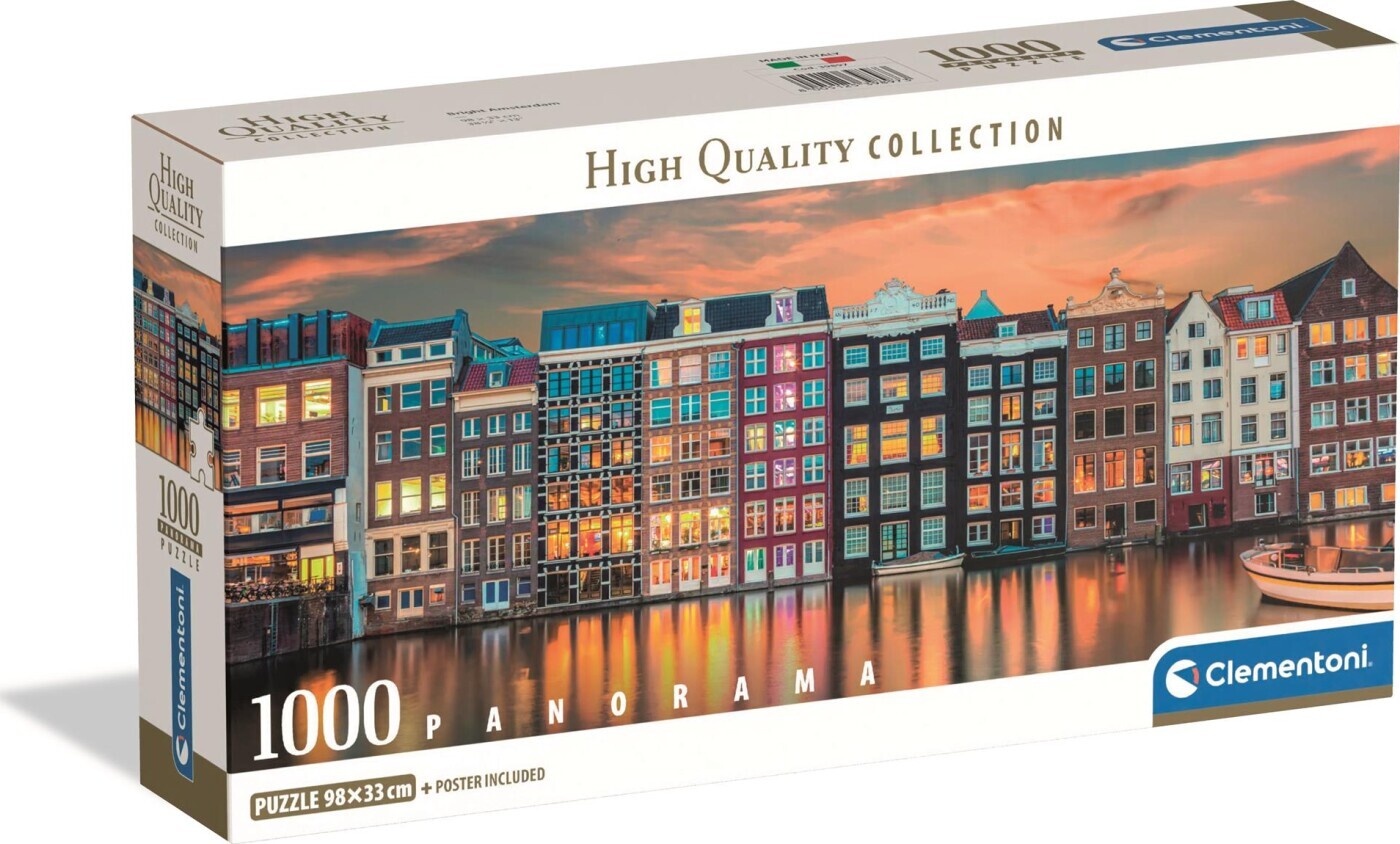 Clementoni Puslespil - Lys I Amsterdam - High Quality Panorama - 1000 Brikker